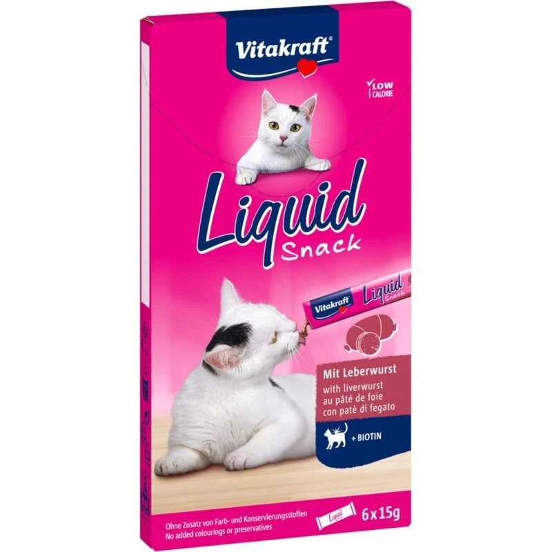 Vitakraft Liquid Snack Leverpølse med Biotin 6×15g