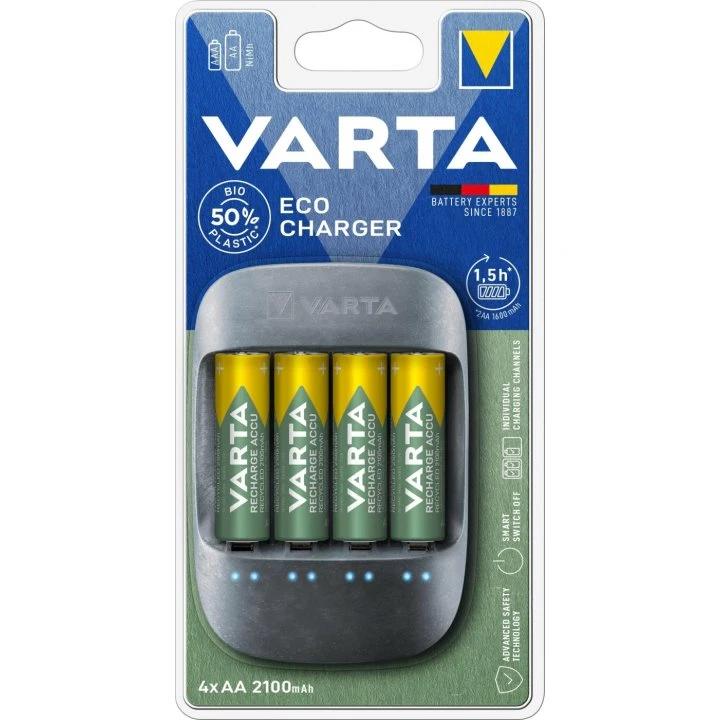 Varta Eco Charger + 4x AA 2100 mAh, bioplastkabinet