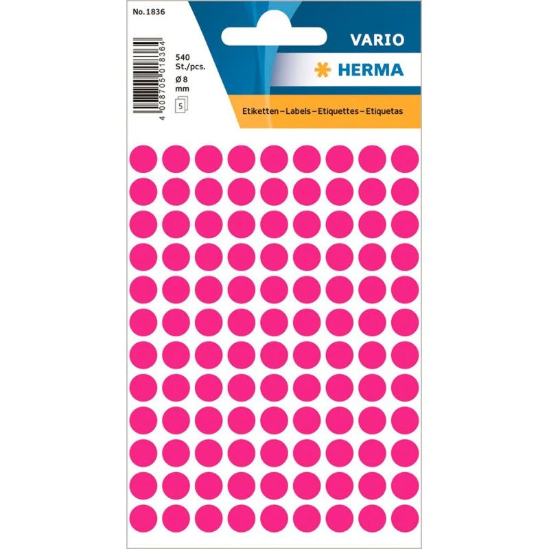 Herma Runde Etiketter 8 mm Pink 540 stk