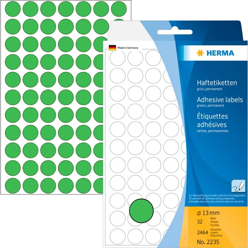 Herma 2235 Runde Grønne Etiketter 13 mm, 2464 stk
