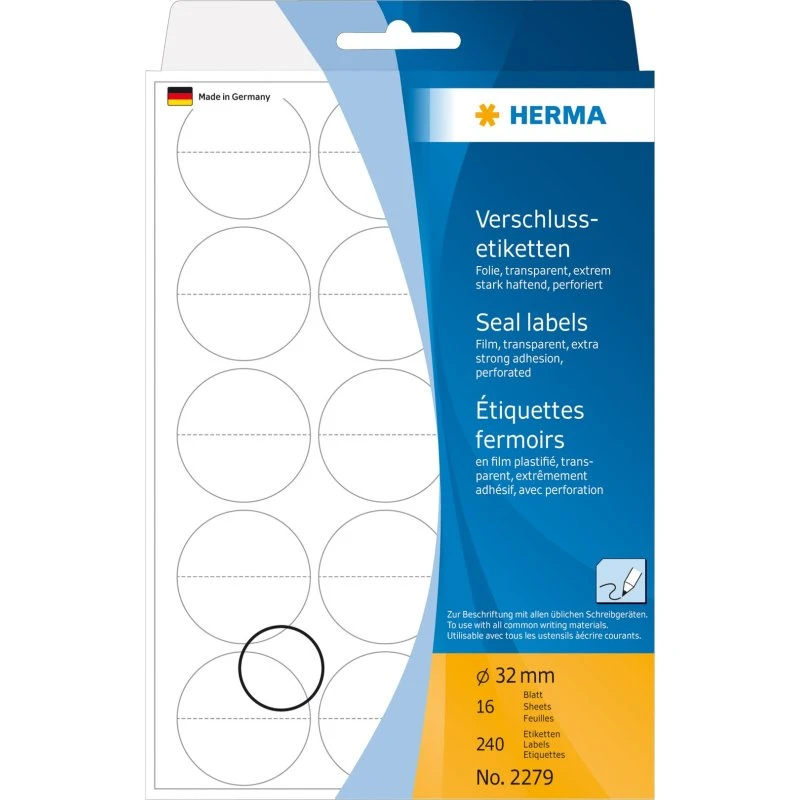 HERMA Sikkerheds-/forseglingsmærkater 32 mm rund 240 stk