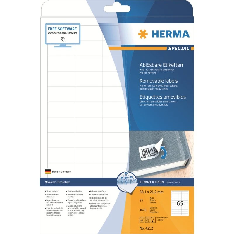 HERMA Special Aftagelige Etiketter 38,1 x 21,2 mm, 1625 stk