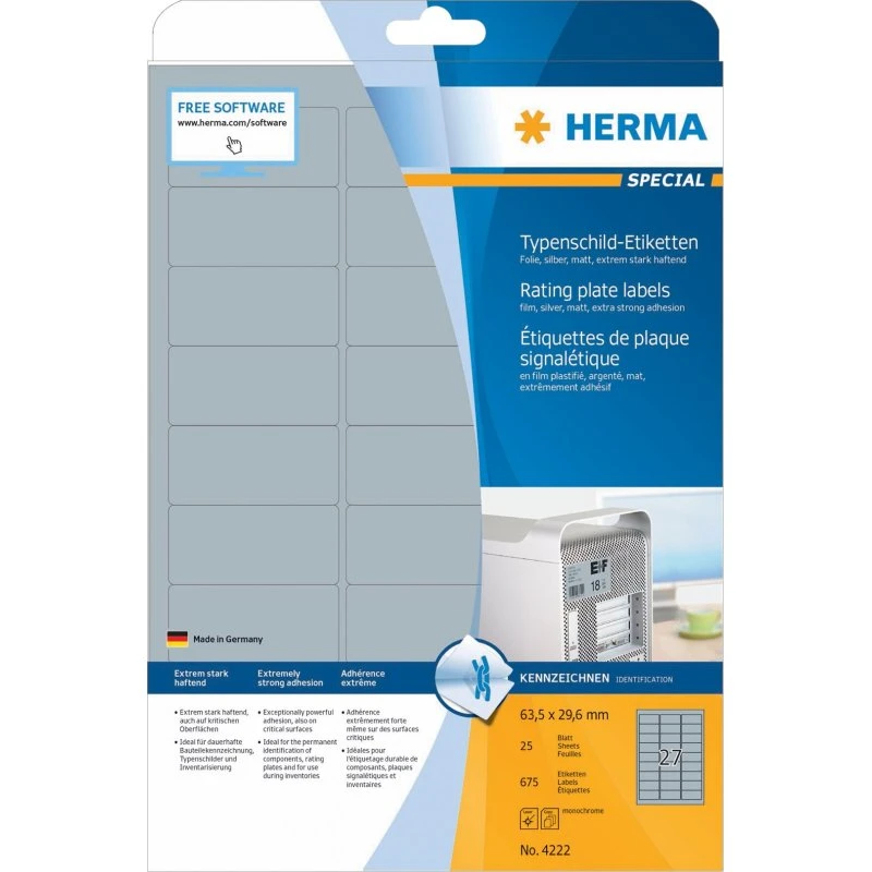 HERMA Special Sølv Filmmærkater 63,5 x 29,6 mm, 675 stk