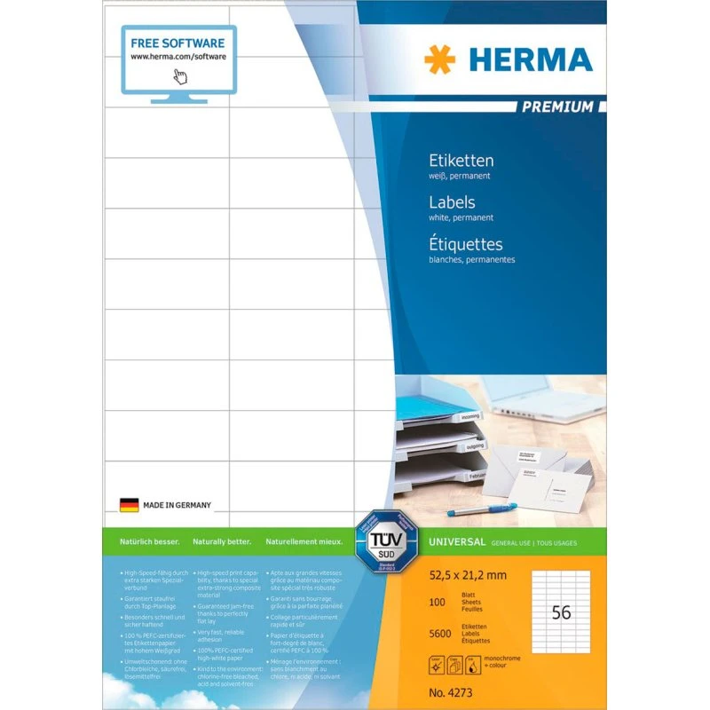 Herma Premium Hvid Laminerede Etiketter 52,5x21,2 mm (5600 stk)
