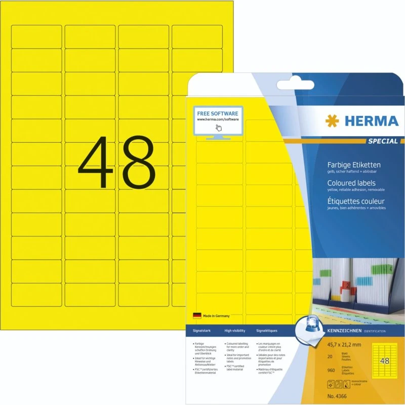 Herma Special Gule Aftagelige Etiketter 45,7x21,2 mm