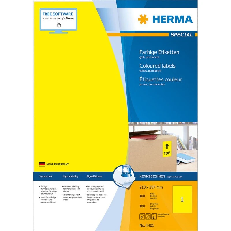 Herma Special Gul Selvklæbende Etiketter A4 100 stk