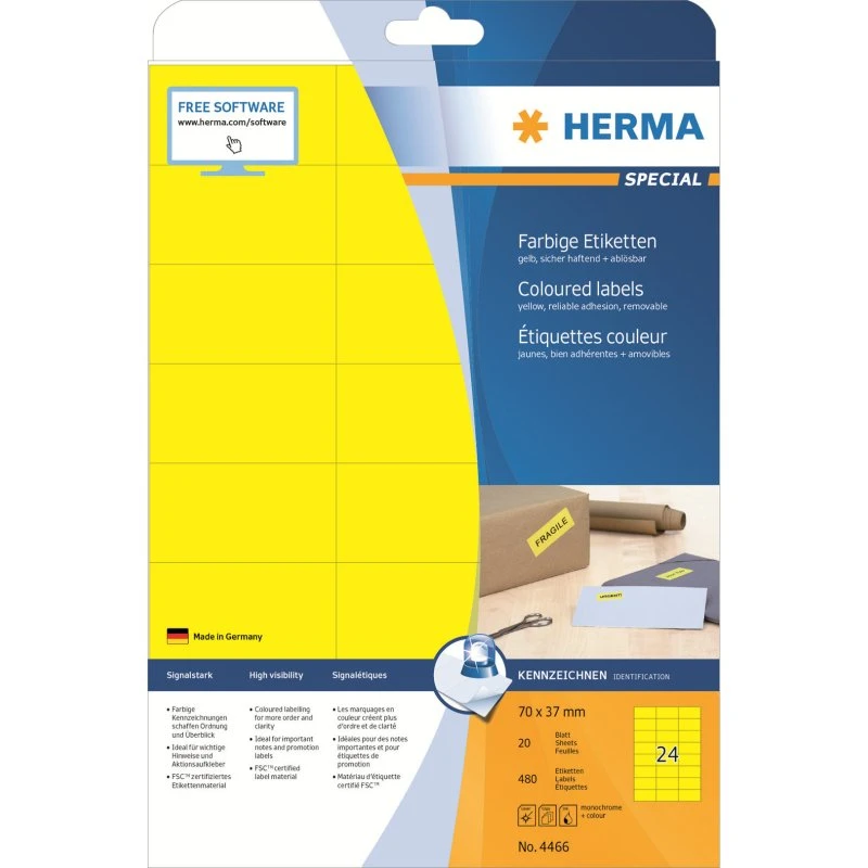 HERMA Special Gule Etiketter 70 x 37 mm, 480 stk