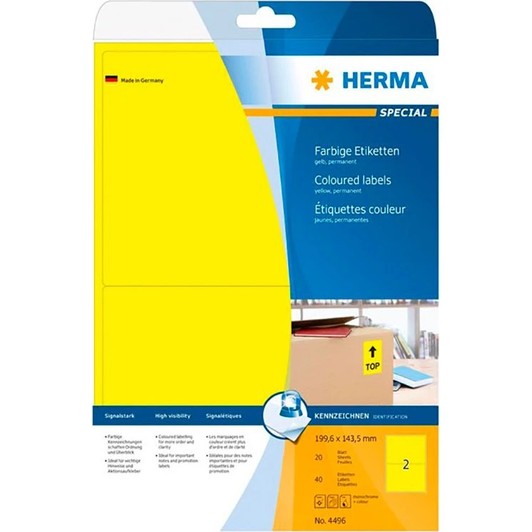 Herma Special Etiketter, Gul, 199,6 x 143,5 mm, 40 stk