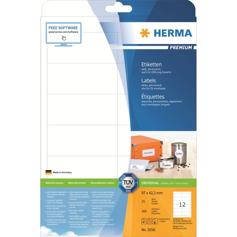 HERMA Premium Laminerede Etiketter 97 x 42,3 mm, 300 stk