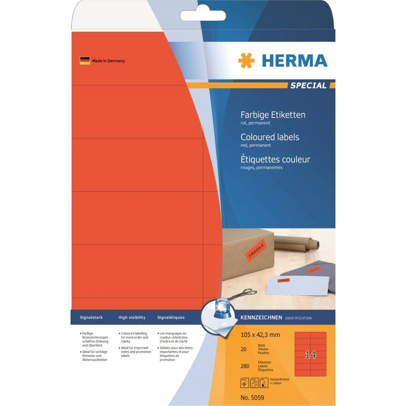 HERMA Special Røde Etiketter 105 x 42,3 mm, 280 stk