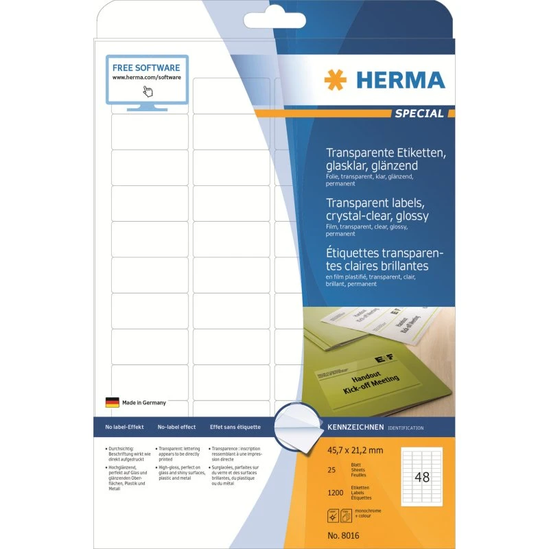 HERMA Filmmærkater 21,2 x 45,7 mm, 1200 stk