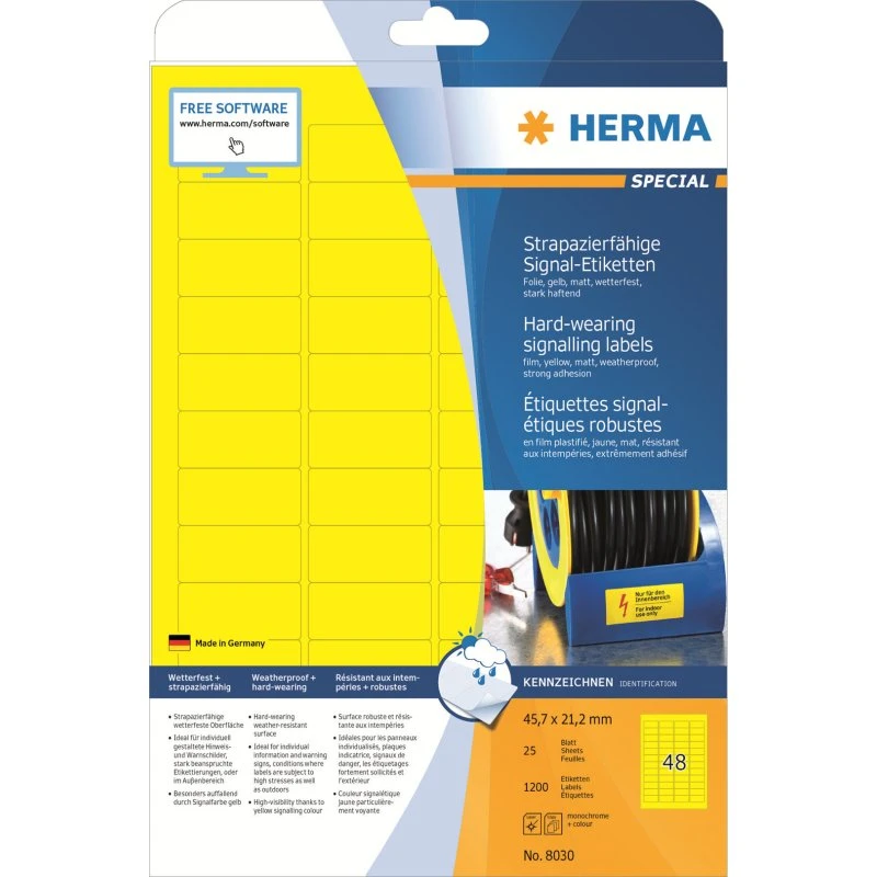 HERMA Special Filmmærkater 21,2 x 45,7 mm, 1200 stk., gul