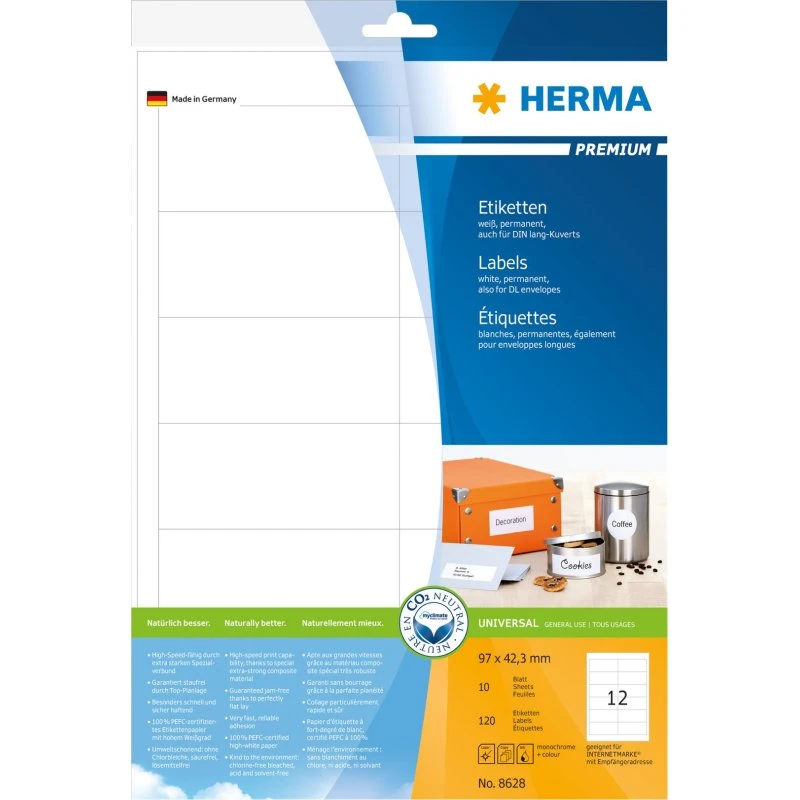 HERMA Premium Laminerede Etiketter 97 x 42,3 mm, 120 stk