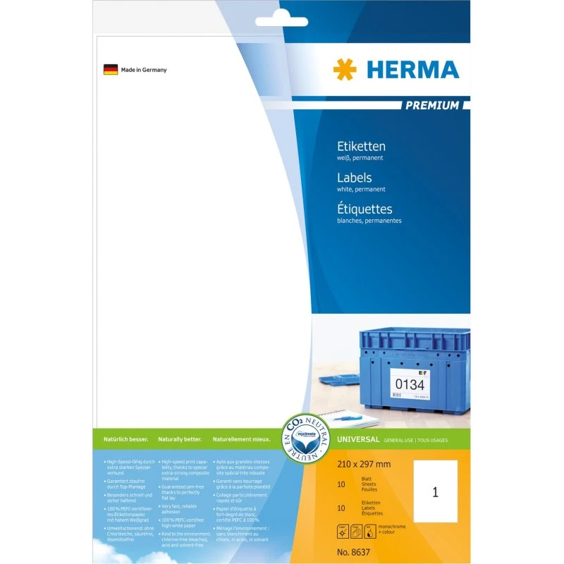 HERMA Premium Laminerede Etiketter A4, 10 stk