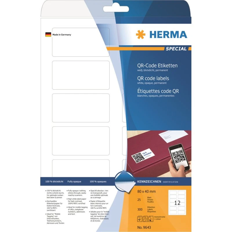 HERMA Special Uigennemsigtige Mappemærkater 80 x 40 mm, 300 stk