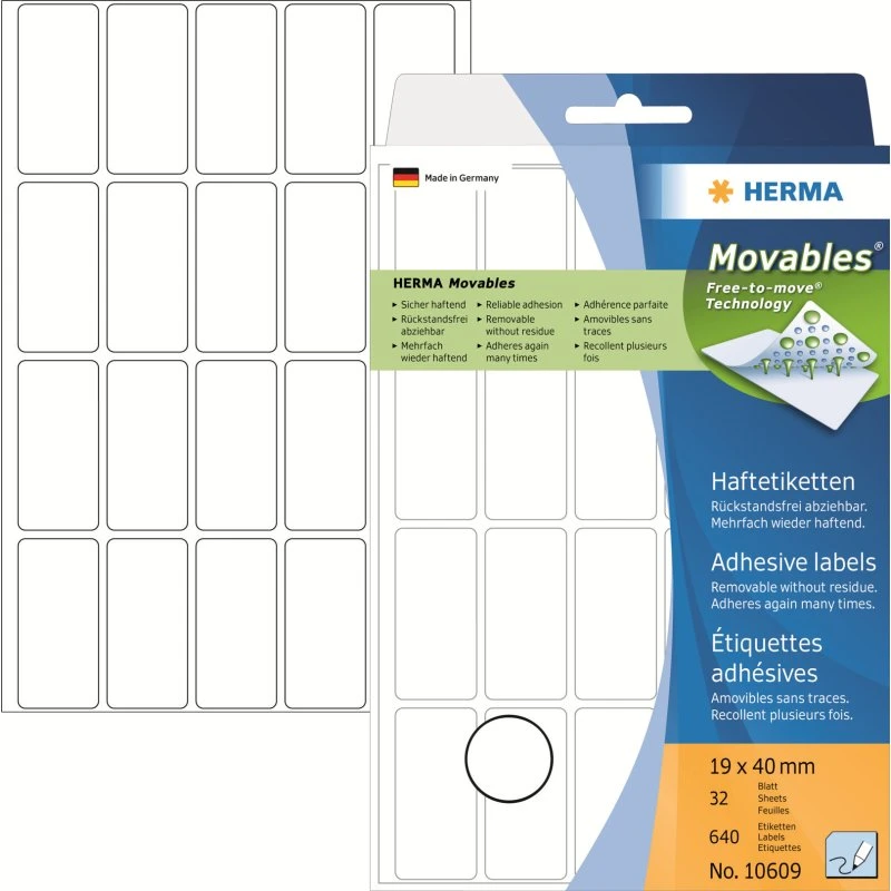 Herma Movables Hvide Etiketter 19x40 mm, 640 stk
