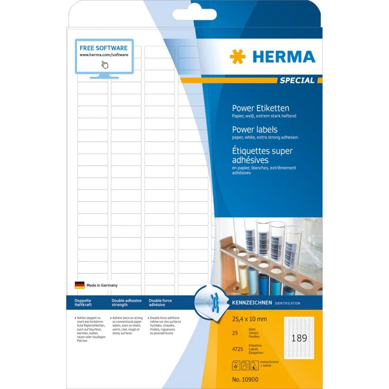 HERMA Etiketter 25,4 x 10 mm, 4725 stk, hvid, papir, selvklæbende
