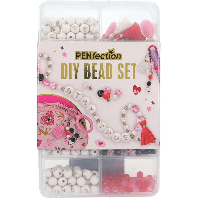 PENfection DIY Perlesæt med Vejledning, Sort/Pink/Creme/Rød