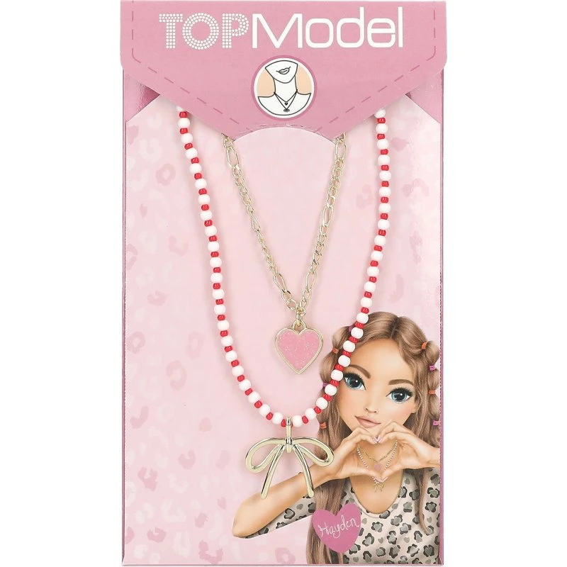 TOPModel Leoheart Dobbelt Halskæde - Guld/Pink/Hvid/Rød, 46,5 cm + 5 cm