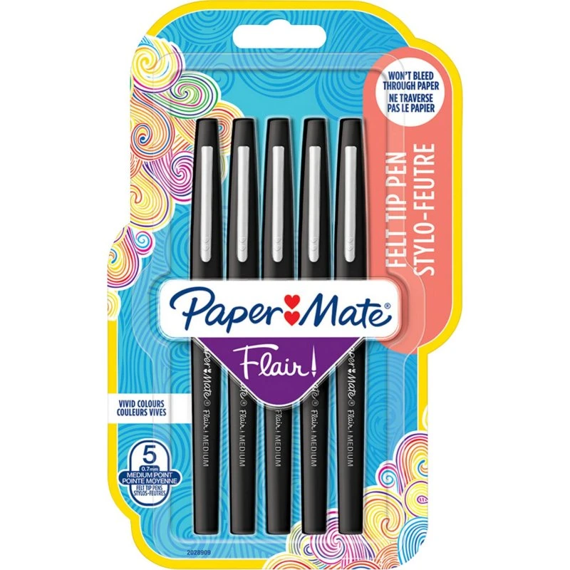 Paper Mate Flair Filtpen 0,7 mm Sort 5 stk