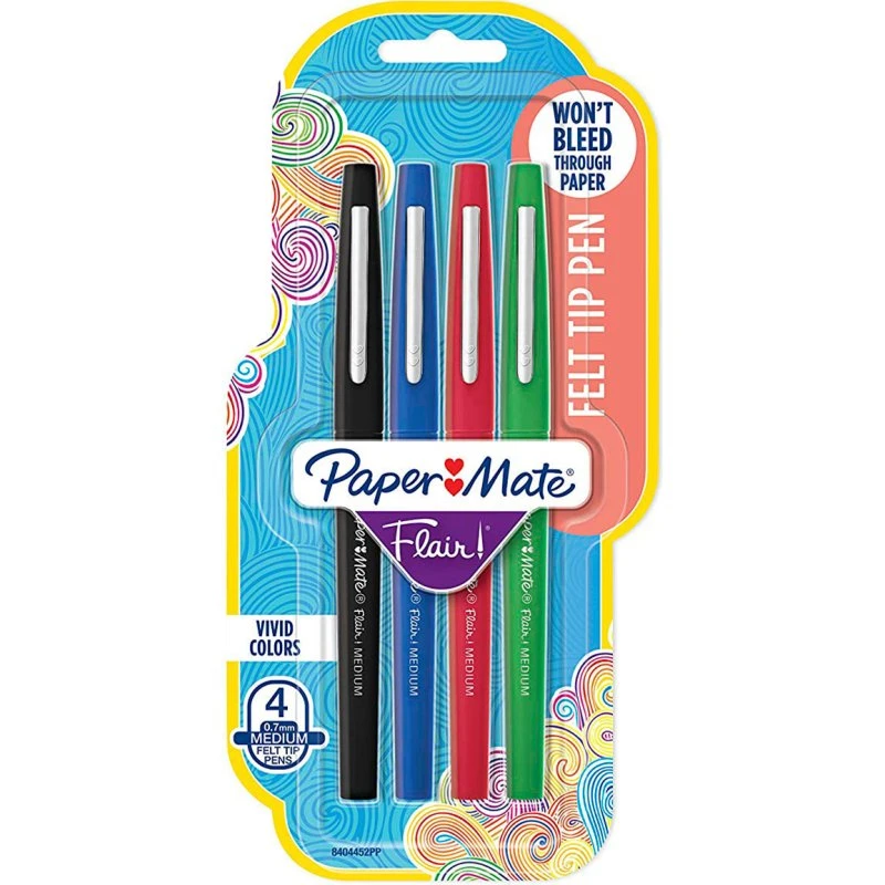 Paper Mate Flair Felt-Tip Pen 0,7 mm, 4 farver