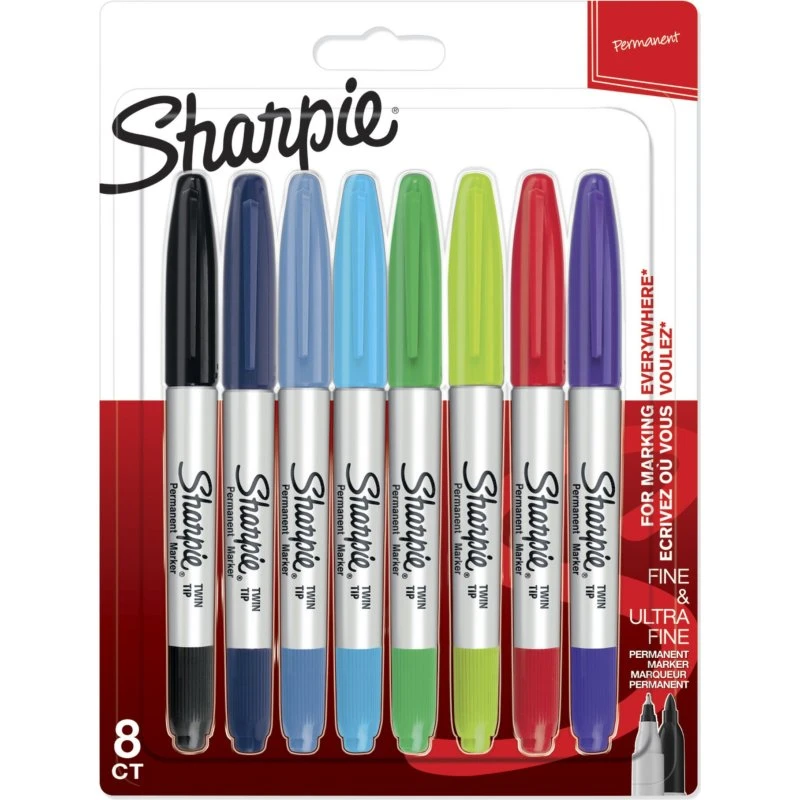 Sharpie Twin Tip Permanent Markers, 8 farver, fin og meget fin spids