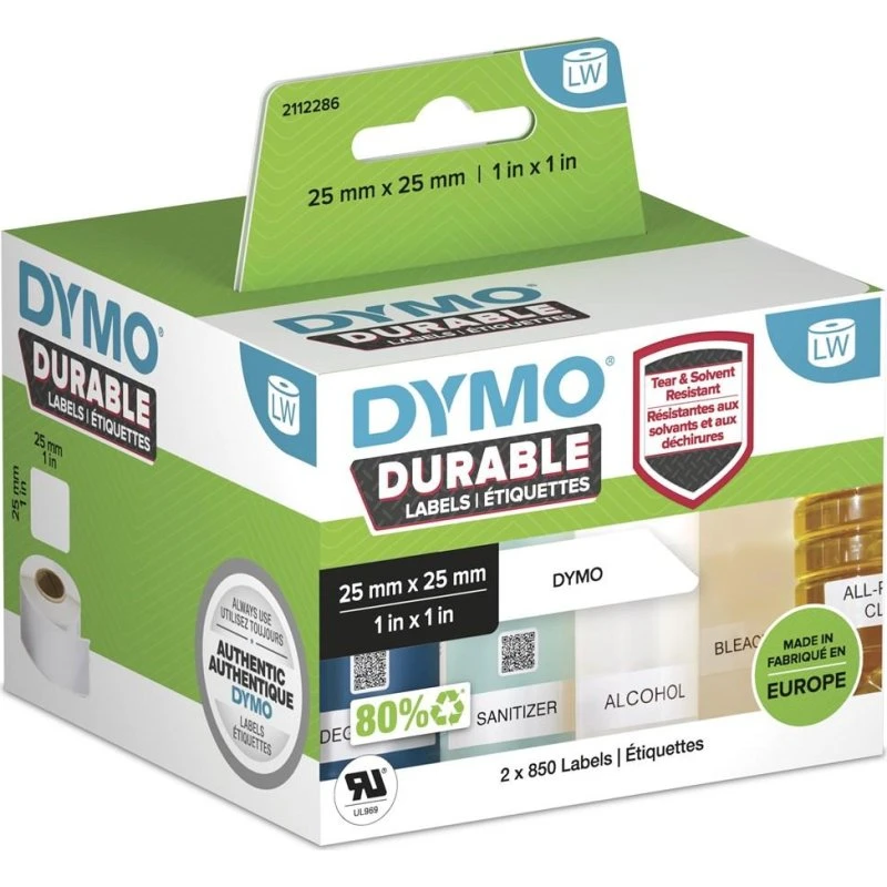 DYMO LabelWriter Durable Etiketter 25×25 mm Hvid, 2 Ruller