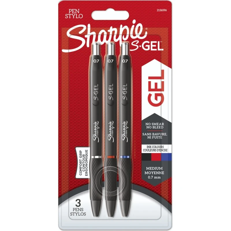 Sharpie S-Gel Gelpenne 0,7 mm Sort/Blå/Rød (3 stk)