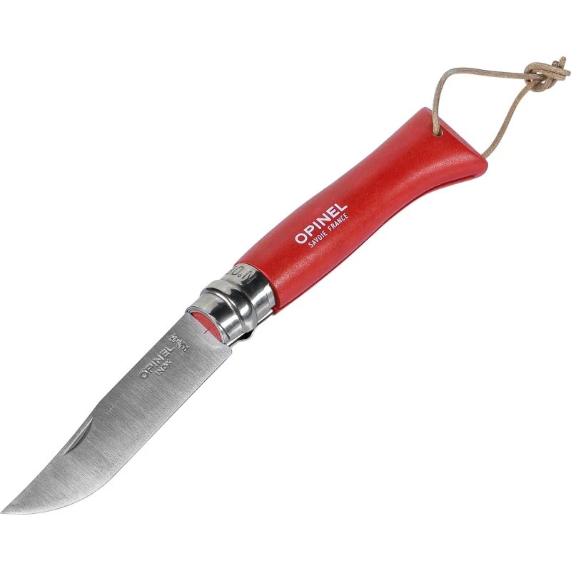 Opinel No. 8 Foldbar Lommekniv med Læderhylster (Rød, 8,5 cm)