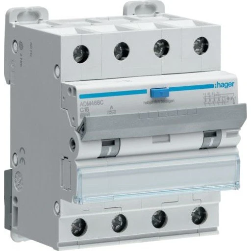Hager ADM466C HPFI 4P 16A kombiafbryder C