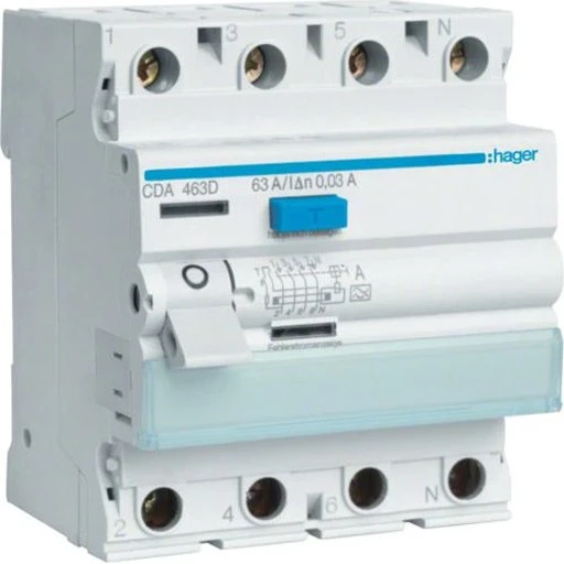 Hager CDA463K HPFI-relæ kl. A 4P 30 mA 63A