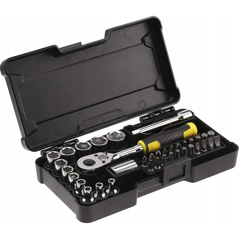 Stanley STMT82672-0 Ratchetskruenøgle 37-deligt sæt, 6-14 mm, sort/gul