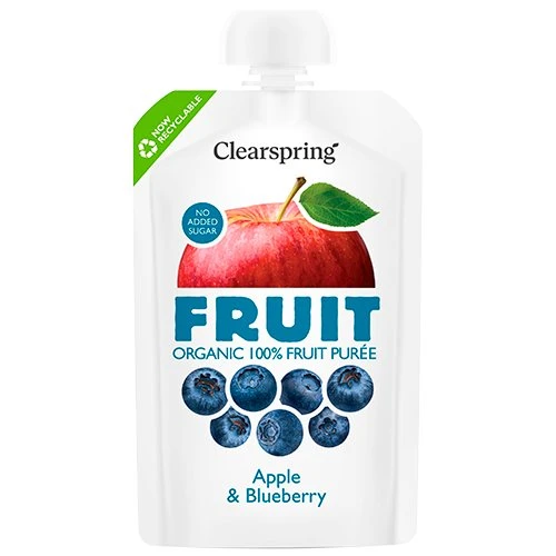 Clearspring Økologisk Frugtpuré Æble & Blåbær 100 g