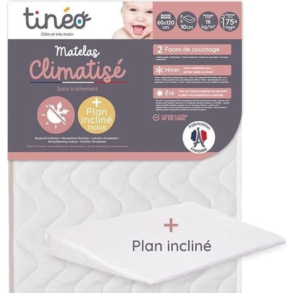 Tineo Luftkonditioneret Babymadras 60x120 cm + Lutande Plan 15°