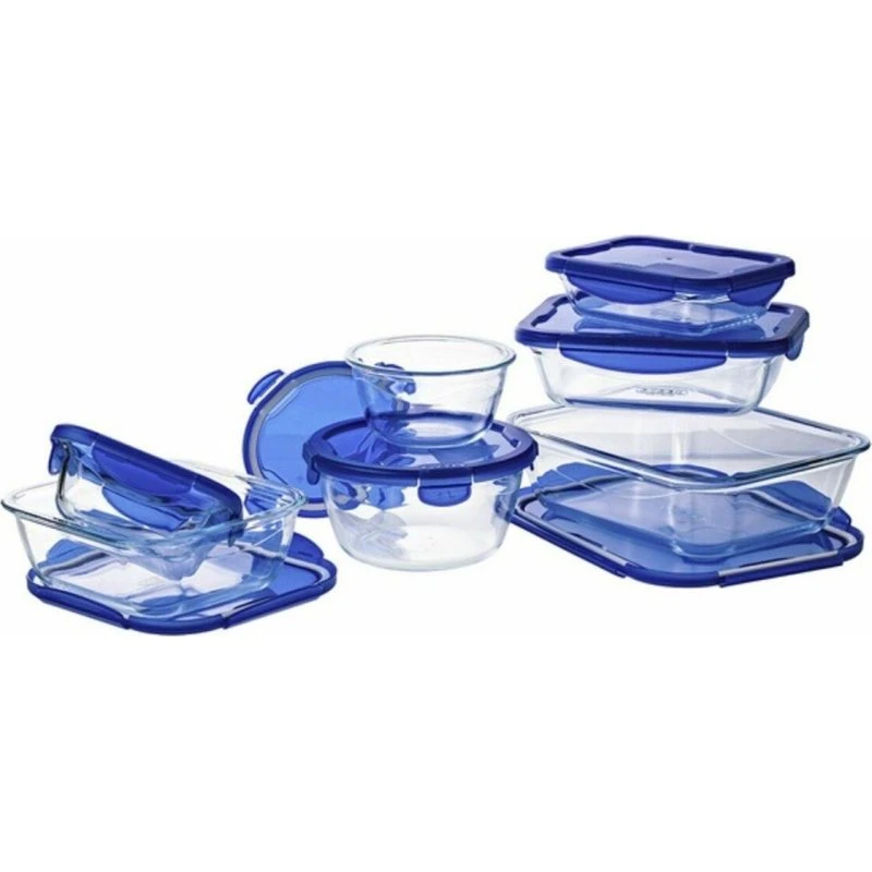 Pyrex Cook & Go Madkasse-sæt, 7 dele, blå/gennemsigtig