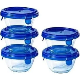 Pyrex Cook & Go 5-tydeligt Glas Madkasse Set, 0,2 L, Blå/Transparant