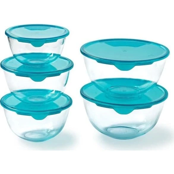 Pyrex Set med 5 Skåle 0,5L + 1L x2 + 2L, Turquoise
