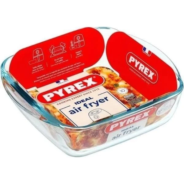 Pyrex Airfryer-form 1 L, kvadratisk, borosilikatglas, 20 x 17 cm