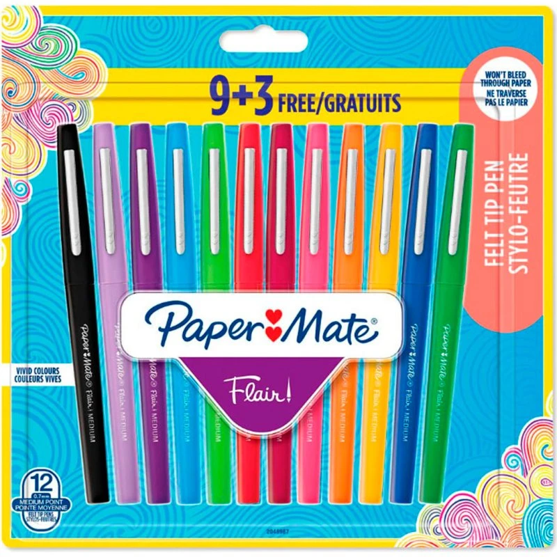 Paper Mate Flair Felttippen 0,7 mm, 12 stk, forskellige farver
