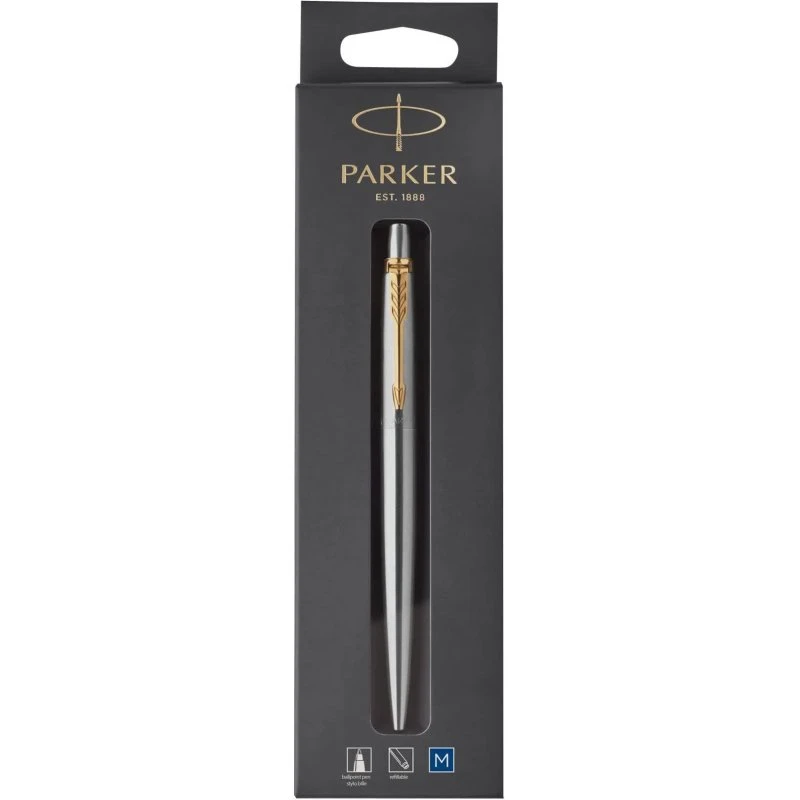 Parker Jotter Kuglepen, Medium, Blå Blæk, Rustfrit Stål med Guld Trim