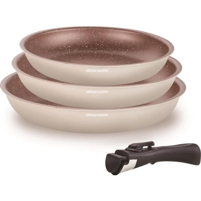 Arthur Martin AM4754 Stegepandesæt 3 dele beige, 20-24-28 cm med aftageligt håndtag