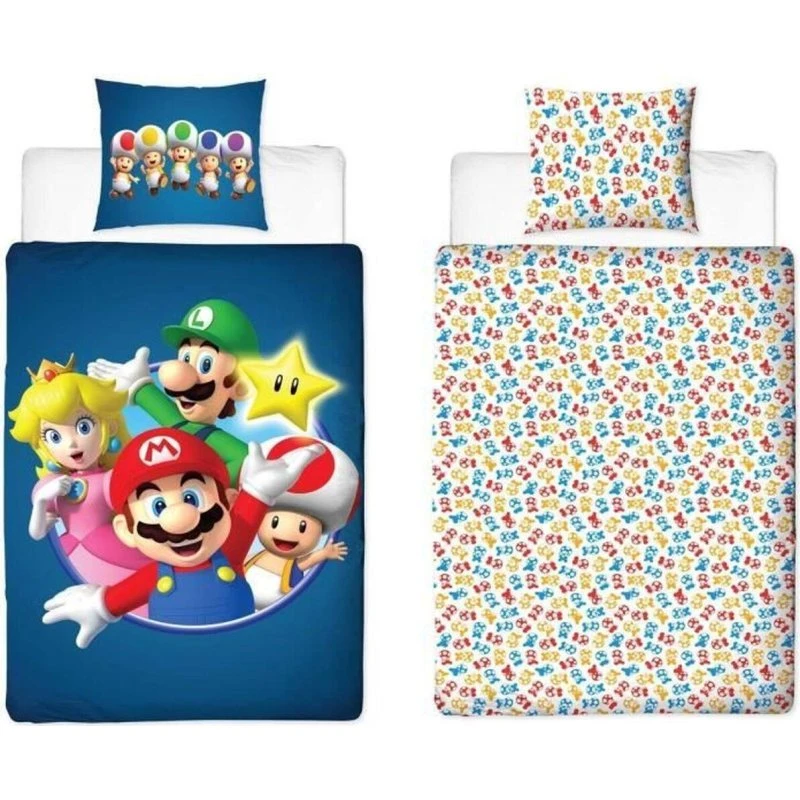 Mario Bros Sengetøj Sæt, Blå, 140x200 cm, 2 dele