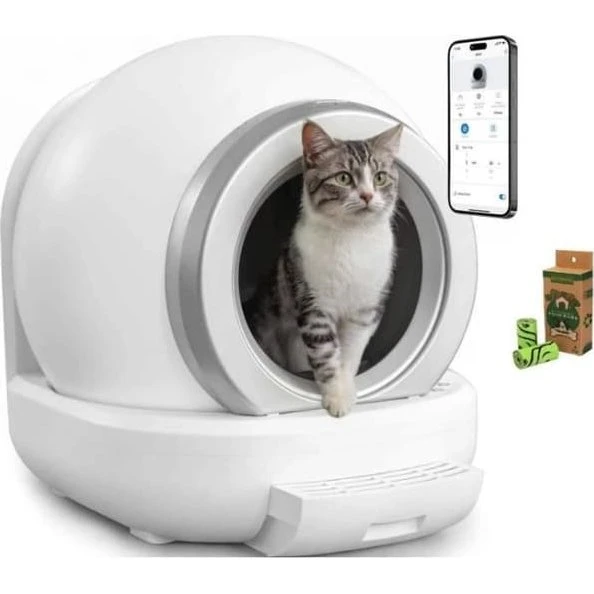 Nice Kitty Sjælvrengørende Kattelåde 65 L Hvid/Grå