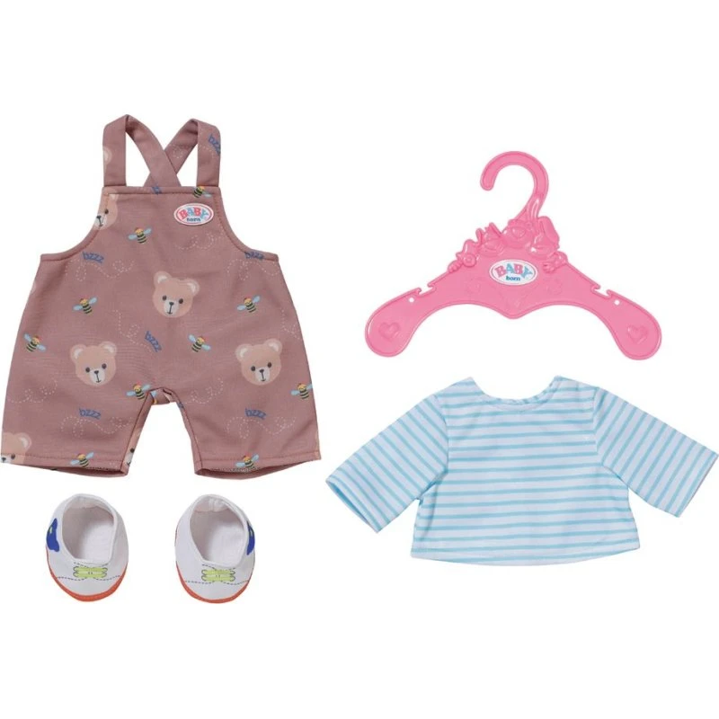 Baby Born Bamse Jeansoutfit, brunt med blå striber, 43 cm, 12+ måneder