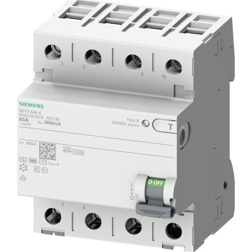 Siemens 5SV PFI-relæ B 4P 63A, 300mA