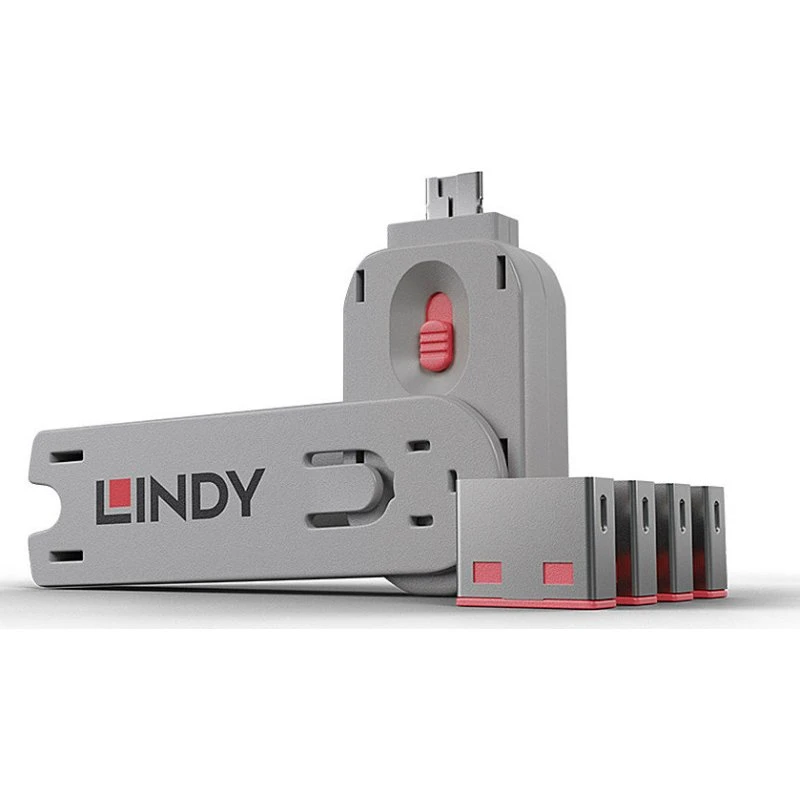 Lindy Electronics 40450 USB-A Port Blocker, Pink, 5 stk