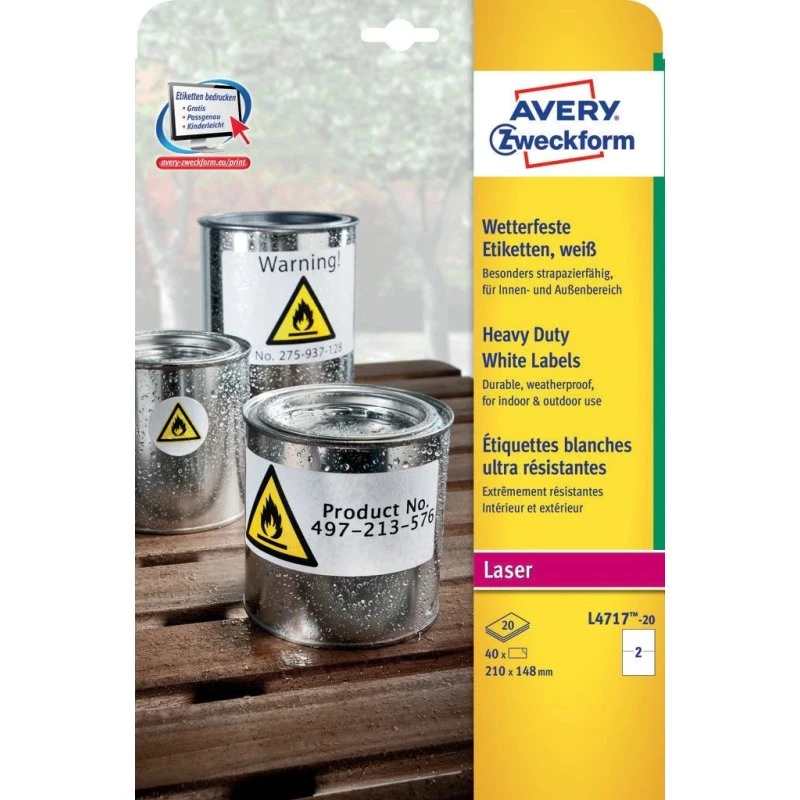 Avery Zweckform L4717-20 Vejrbestandige Etiketter 210x148 mm, 40 stk