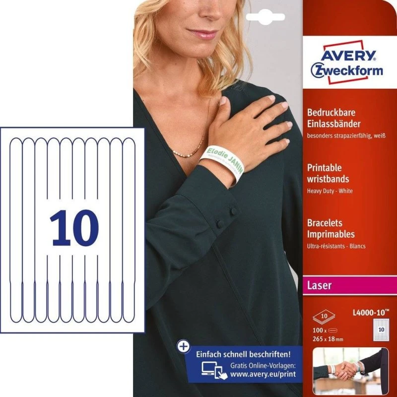 Avery Armbånd 265x18 mm, Hvid, 100 stk.