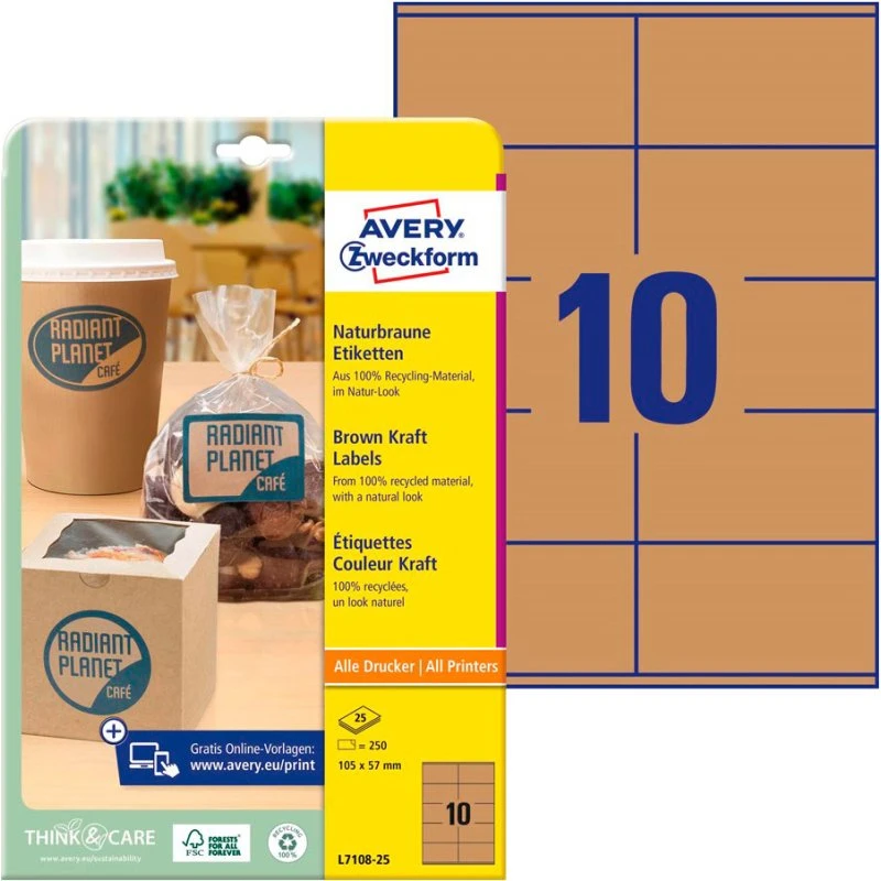 Avery Naturbrune Etiketter, 105 x 57 mm, 250 Stk