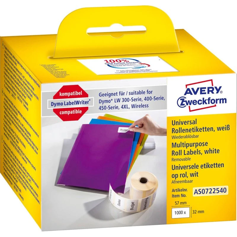 Avery Aftagelige Etiketter 57 x 32 mm, 1000 stk